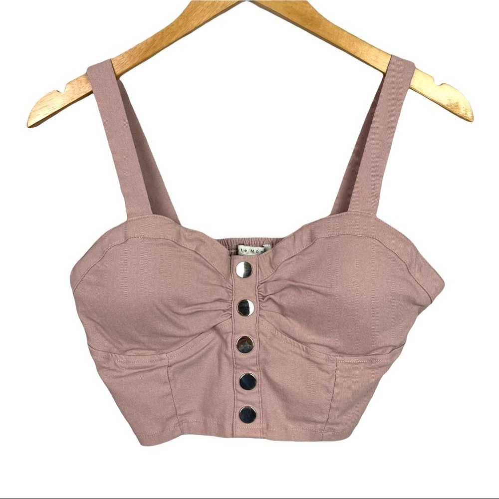 Haute Monde Denim Knit Dusty Mauve Rose Bra Halter Crop Smocked Bustier. Large - Picture 1 of 6